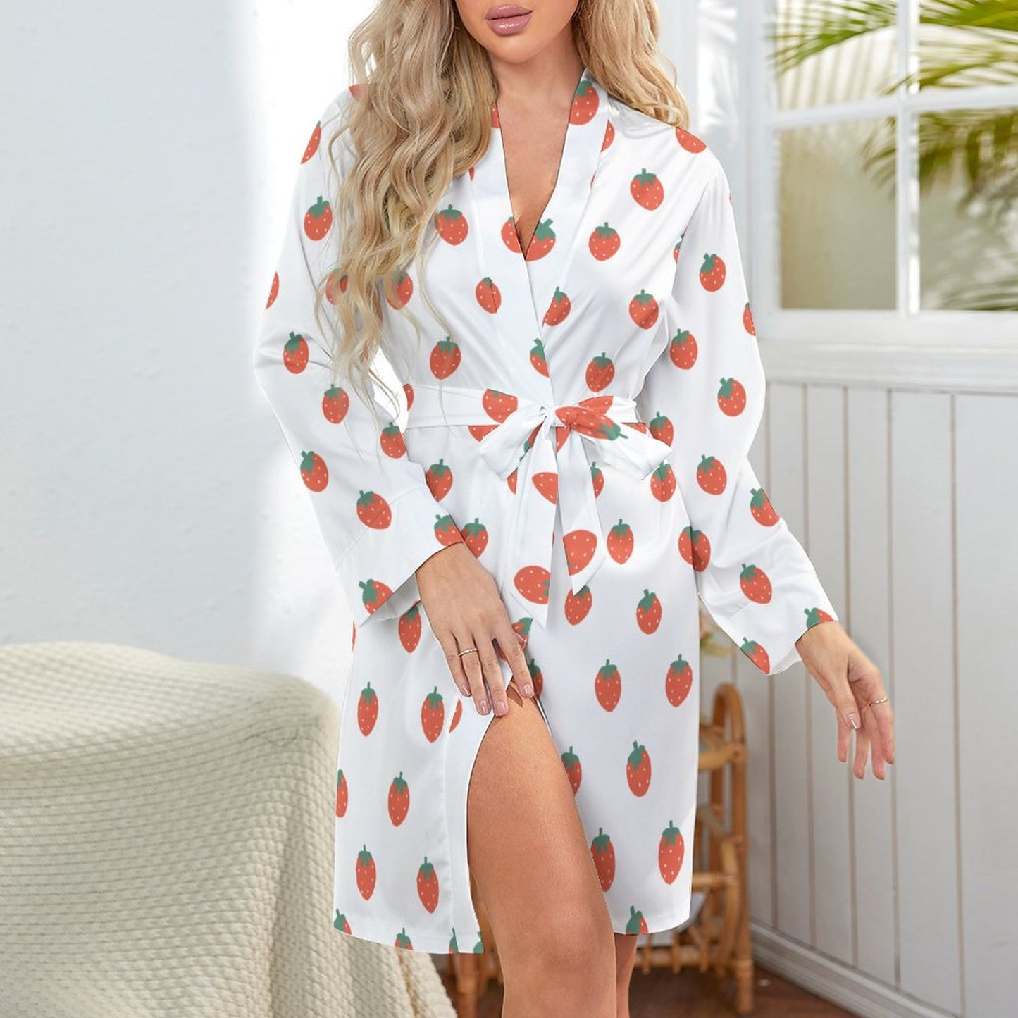 Custom Long Sleeve Belted Robe Nightwear For Women