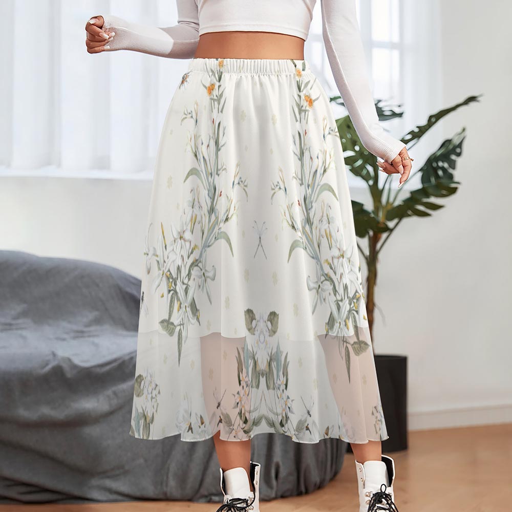 Custom Women's Double Chiffon Long Skirt