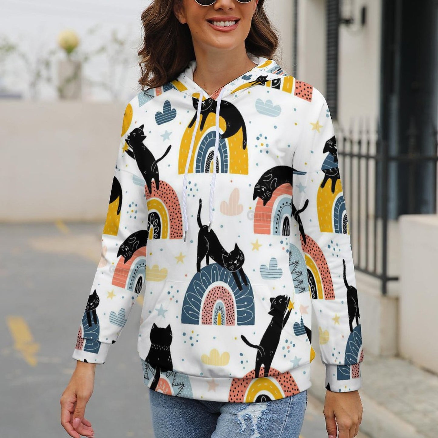 Custom Hooded Sweatshirt with Drop Shoulder Sleeves For Women