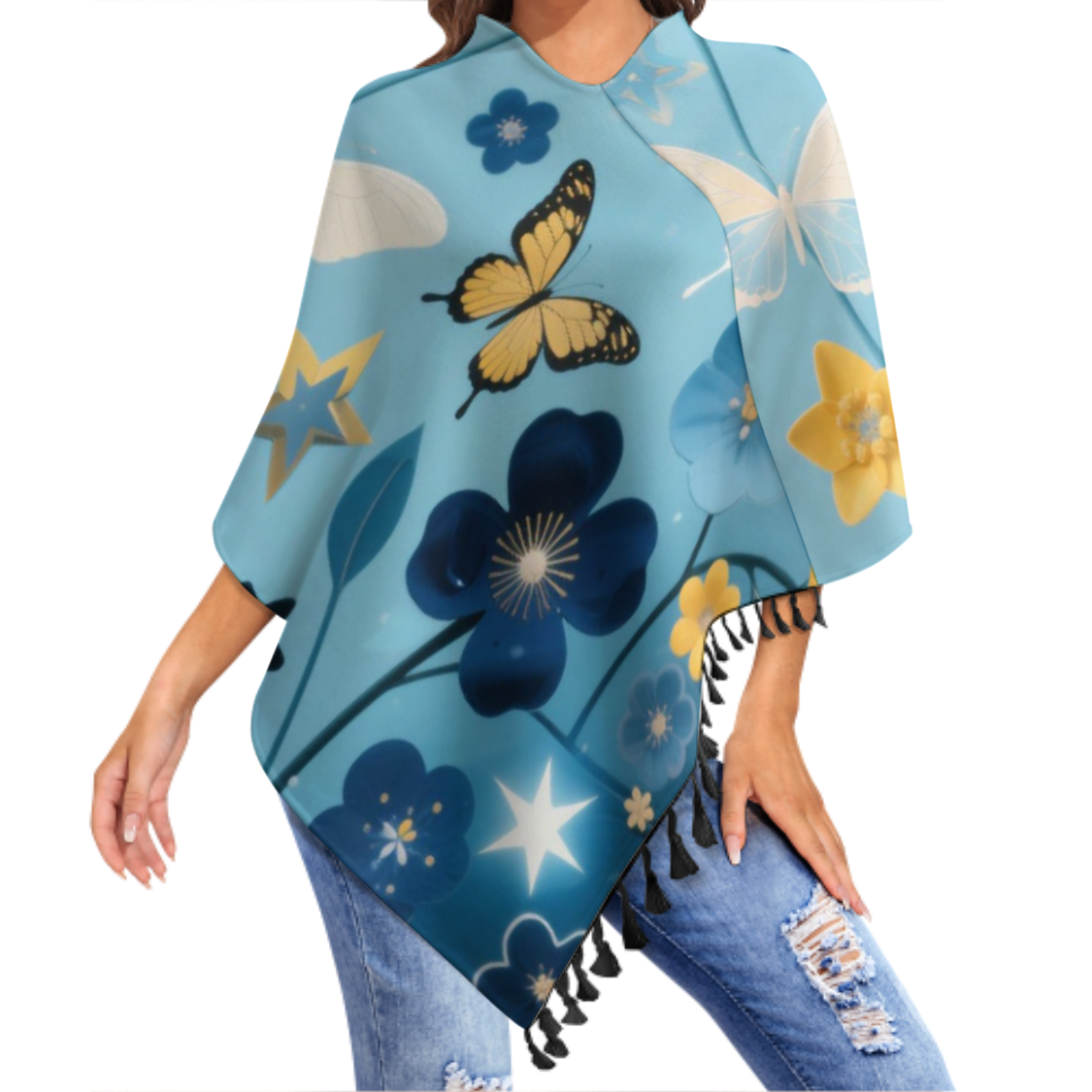 Custom Fringe-Trimmed Knit Cape