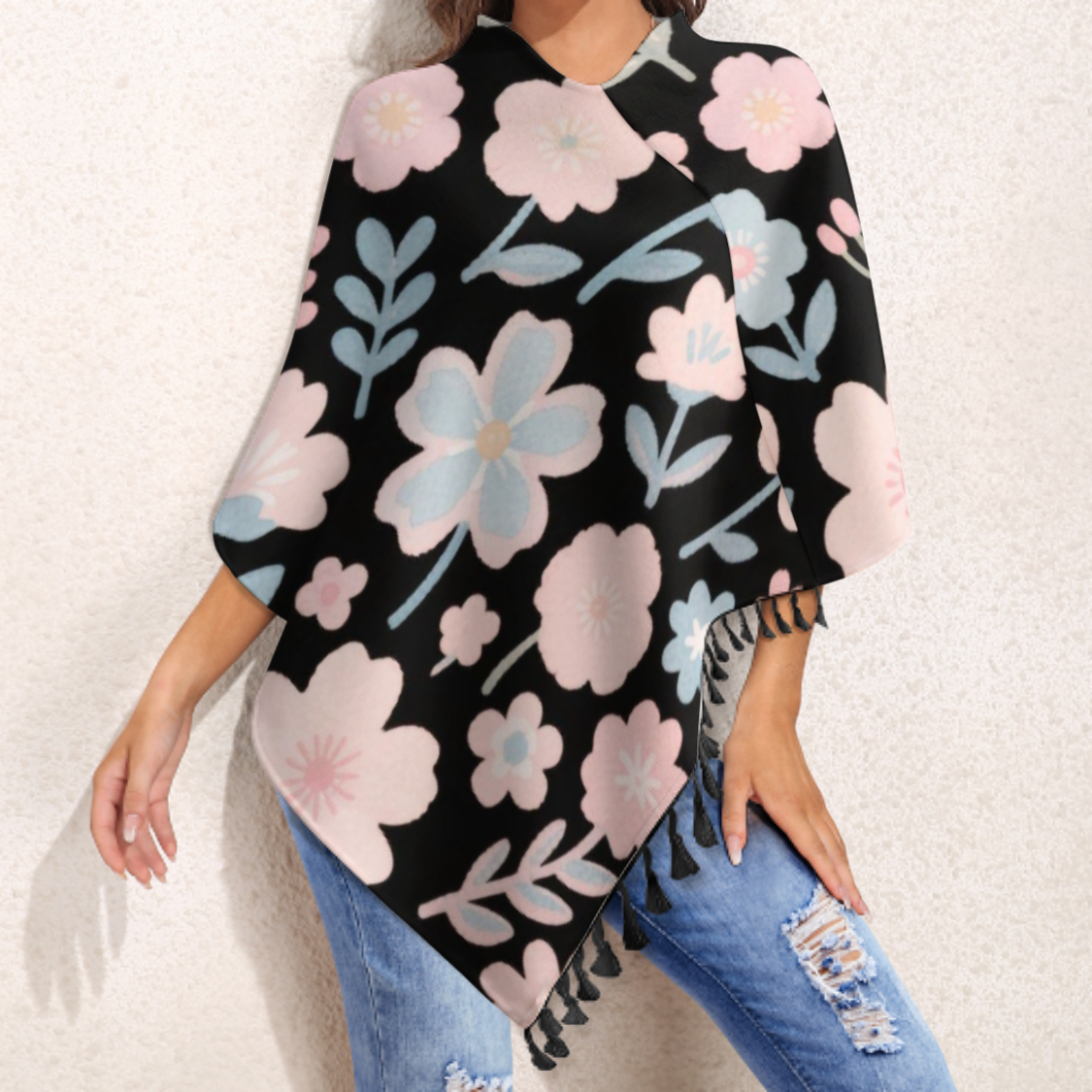 Custom Fringe-Trimmed Knit Cape