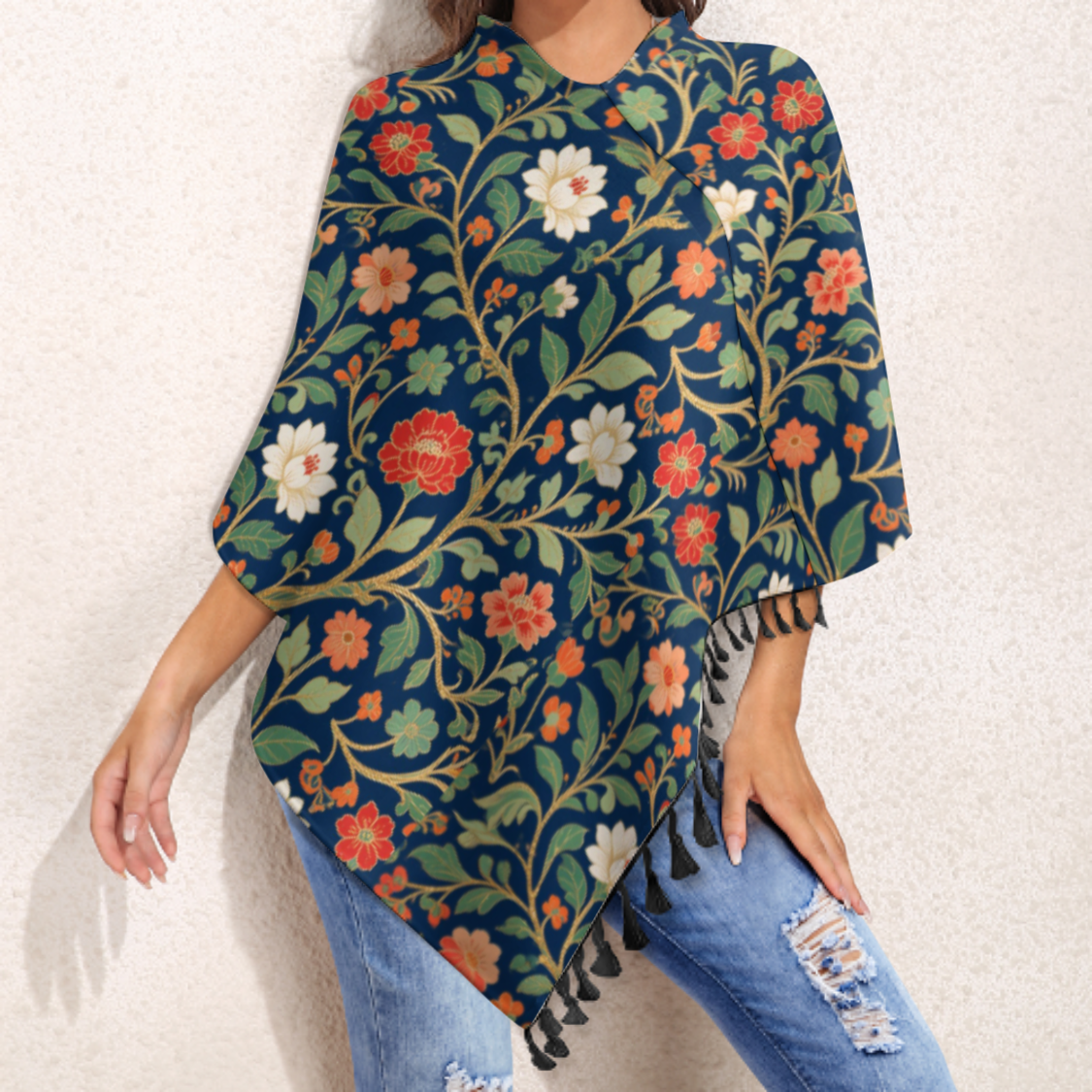 Custom Fringe-Trimmed Knit Cape
