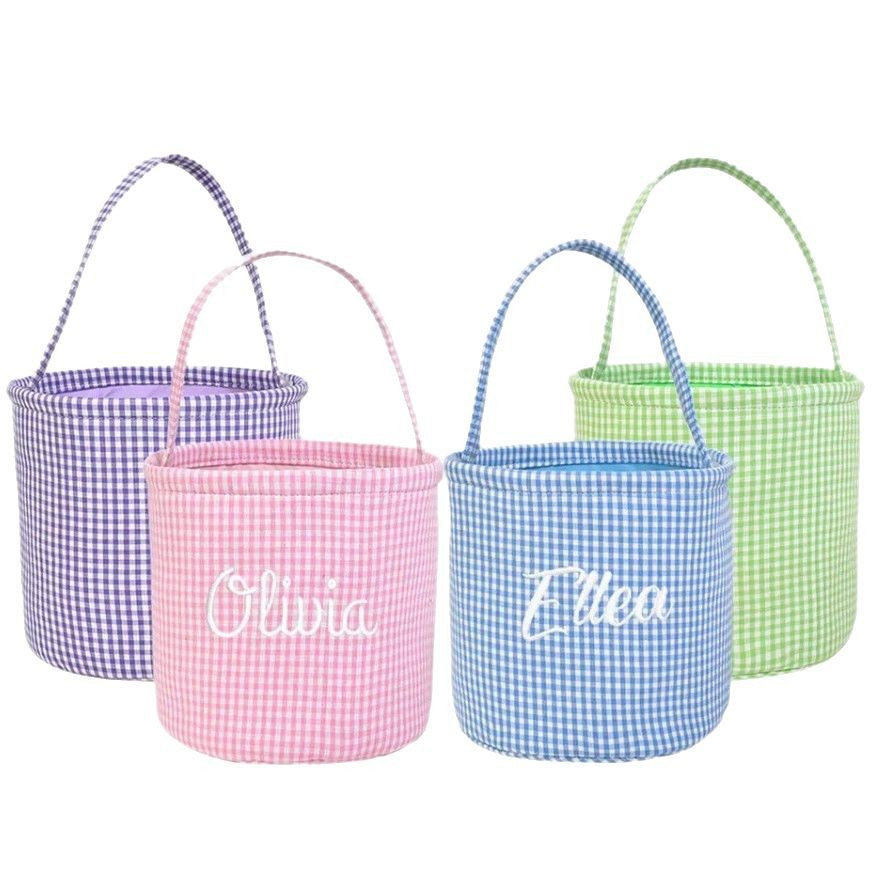Personalized Embroidered Checkered Easter Basket