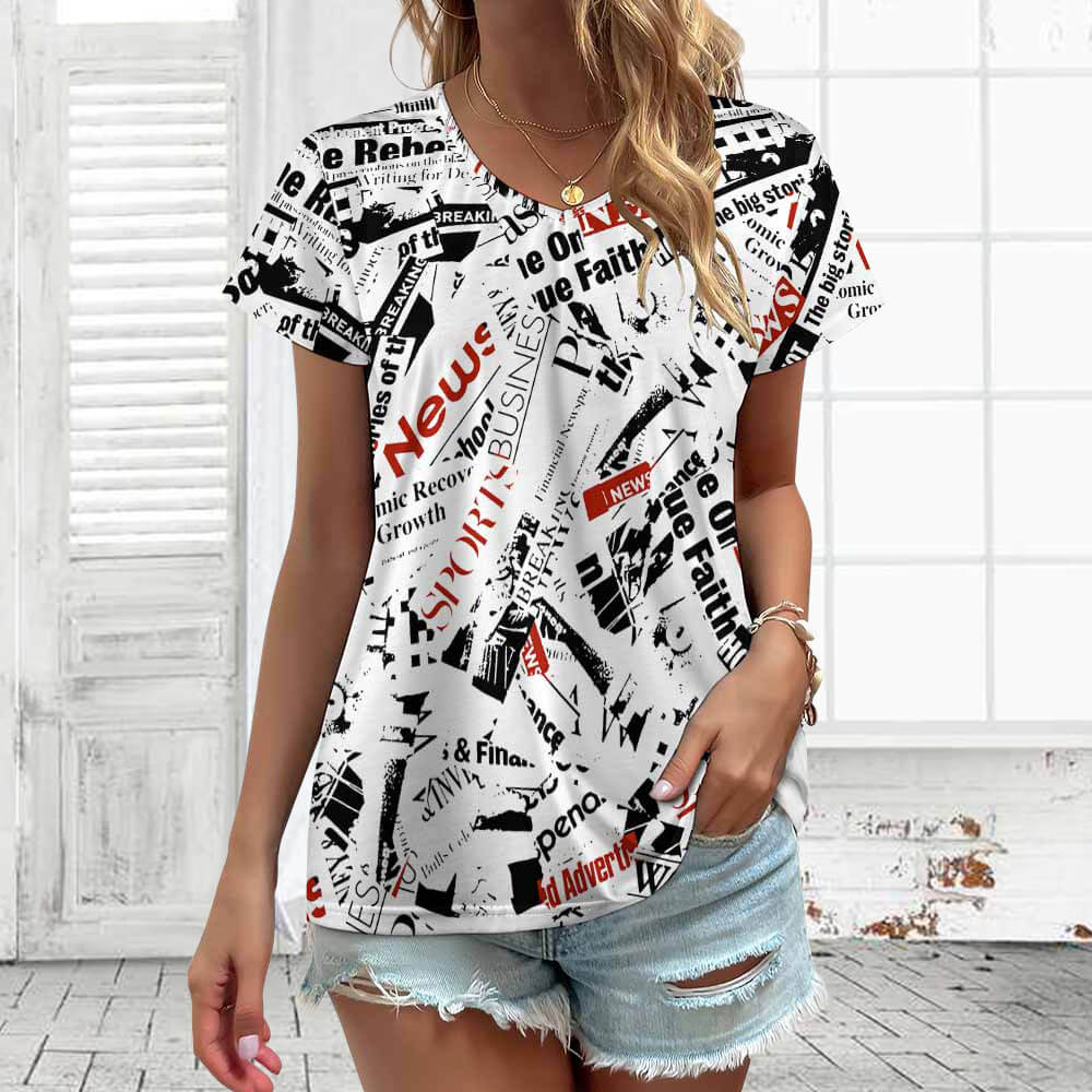 Custom V-neck Short Sleeve T-shirt For Women