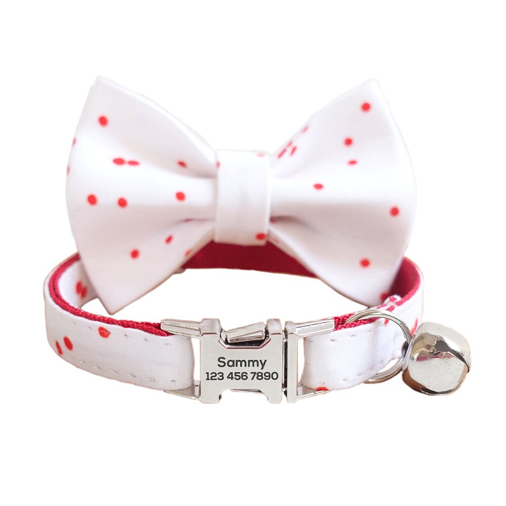 Custom Cat Collar with Bow Tie, Personalized Kitten Collar with Free Bell, Cotton Boy Cat Collar, Cat Gift