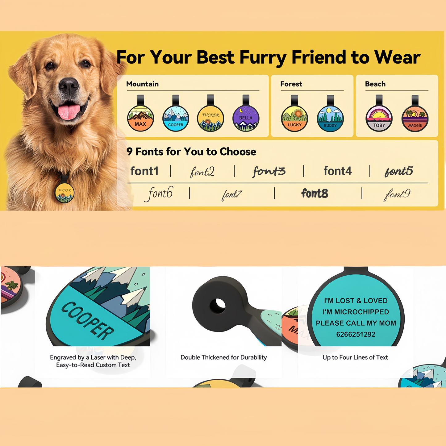 Personalized Engraved Silicone Dog and Cat Name ID Tag