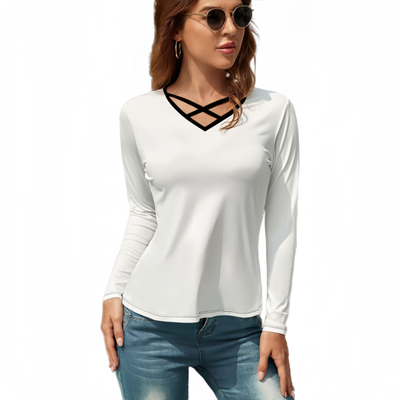 Custom V-neck Long Sleeve T-Shirt For Women