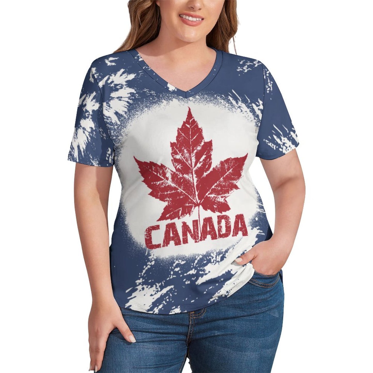 Custom V Neck Short-sleeve Women Shirt Printed T-shirt