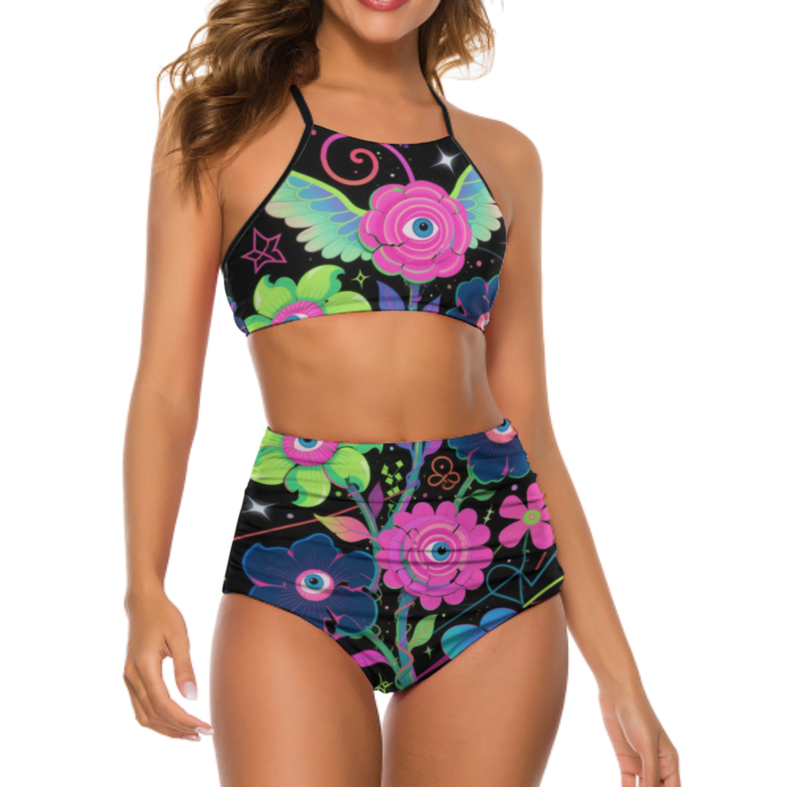 Custom Asymmetric Bikini Set - Detachable Padded Top & Hip-Enhancing High-Waist Bottoms