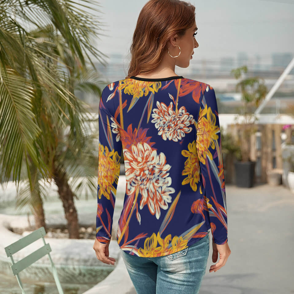 Custom V-neck Long Sleeve T-Shirt For Women