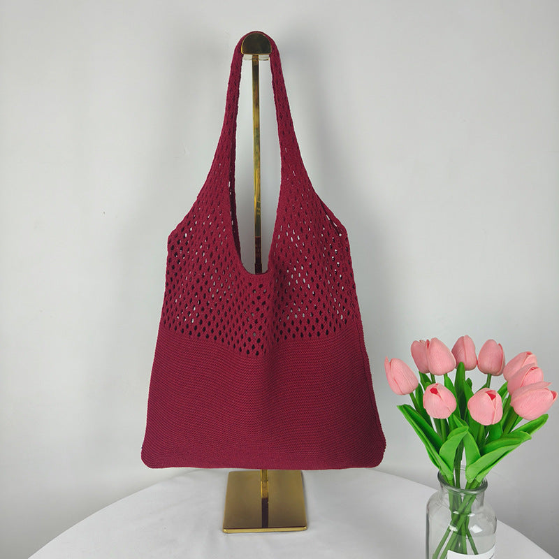 Personalized Embroidered Dopamine Knit Openwork Bag