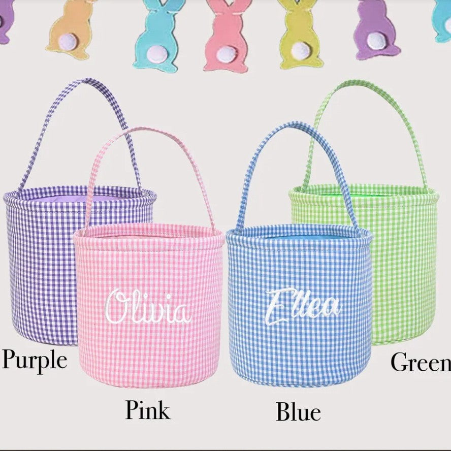 Personalized Embroidered Checkered Easter Basket