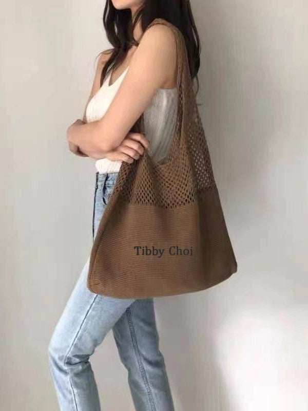 Personalized Embroidered Dopamine Knit Openwork Bag