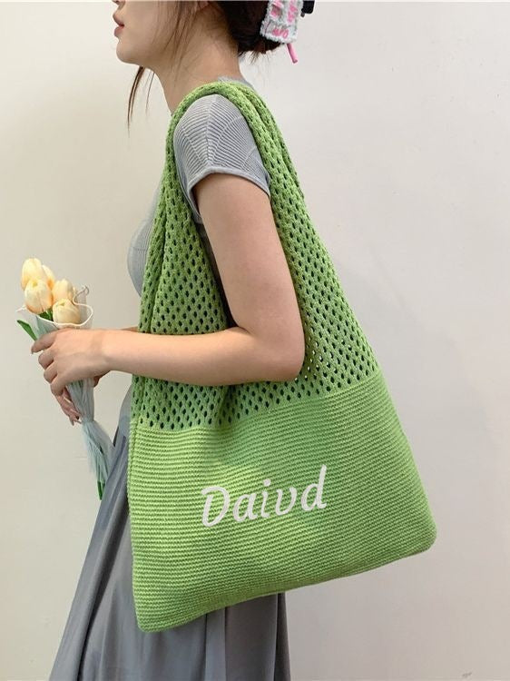 Personalized Embroidered Dopamine Knit Openwork Bag