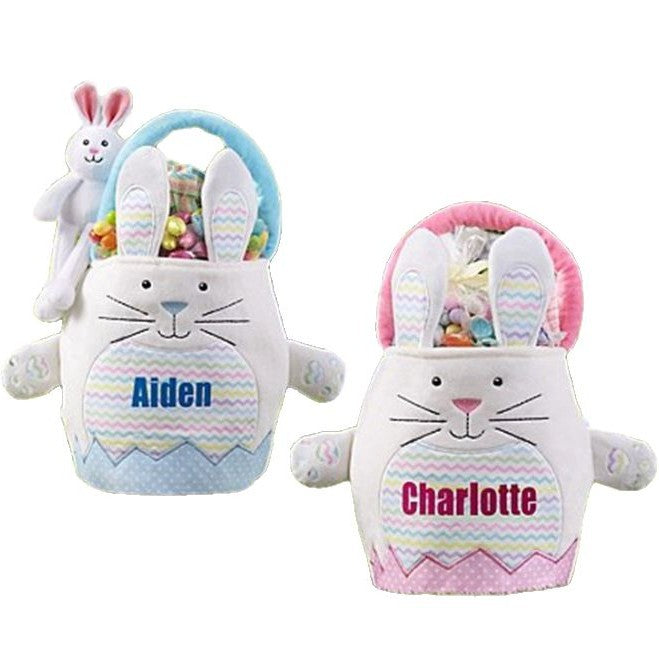 Personalized Embroidered Striped Plush Easter Basket