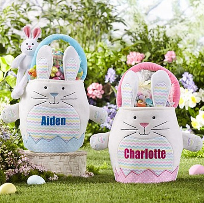 Personalized Embroidered Striped Plush Easter Basket