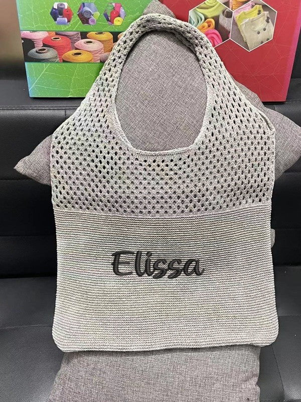Personalized Embroidered Dopamine Knit Openwork Bag