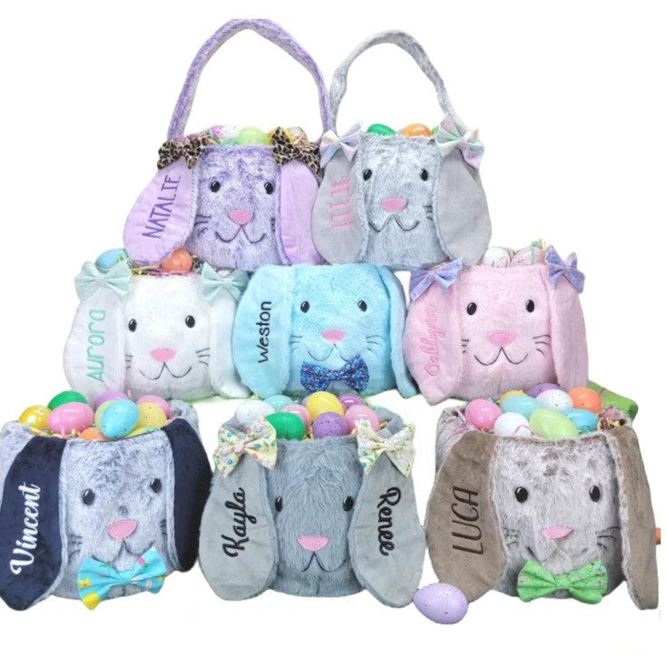Personalized Embroidered Easter Basket Plush Rabbit Bucket