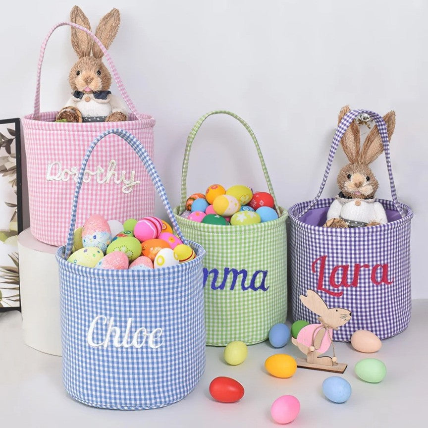 Personalized Embroidered Checkered Easter Basket