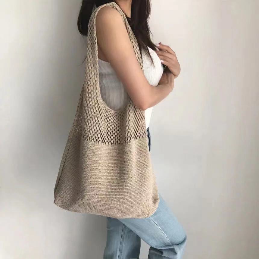 Personalized Embroidered Dopamine Knit Openwork Bag