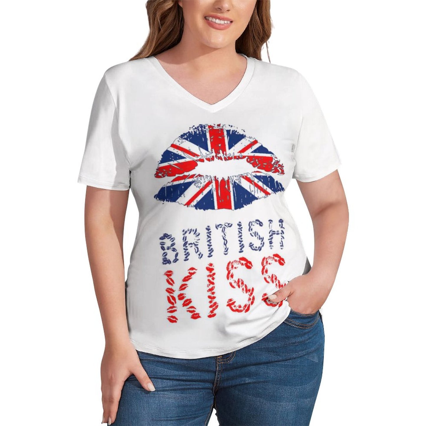 Custom V Neck Short-sleeve Women Shirt Printed T-shirt