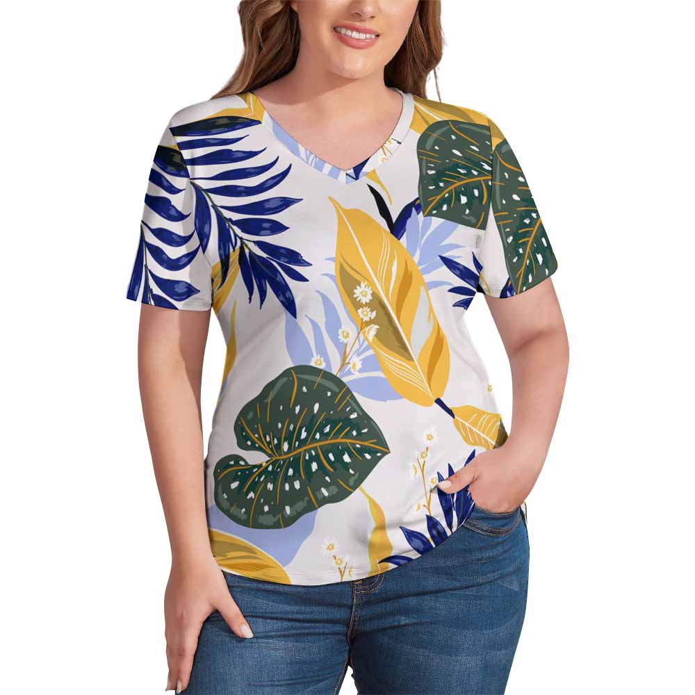 Custom V Neck Short-sleeve Women Shirt Printed T-shirt