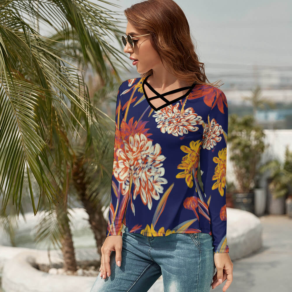 Custom V-neck Long Sleeve T-Shirt For Women