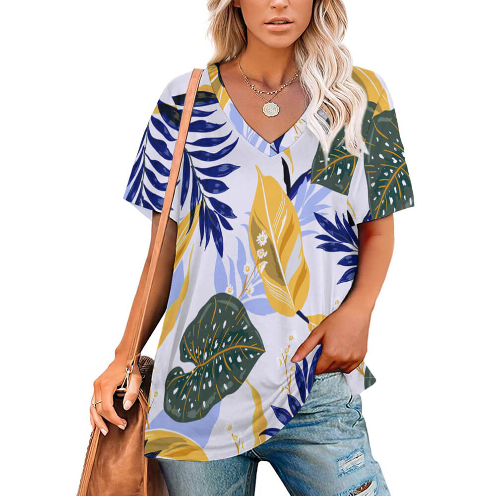 Custom V Neck Short-sleeve Women Shirt Printed T-shirt