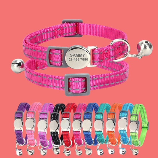 Personalized Cat Collar with Bell, Engraved Cat Collars with Custom Name Tag, Cat Birthday Gift, Kitten Collar, Quick Release,