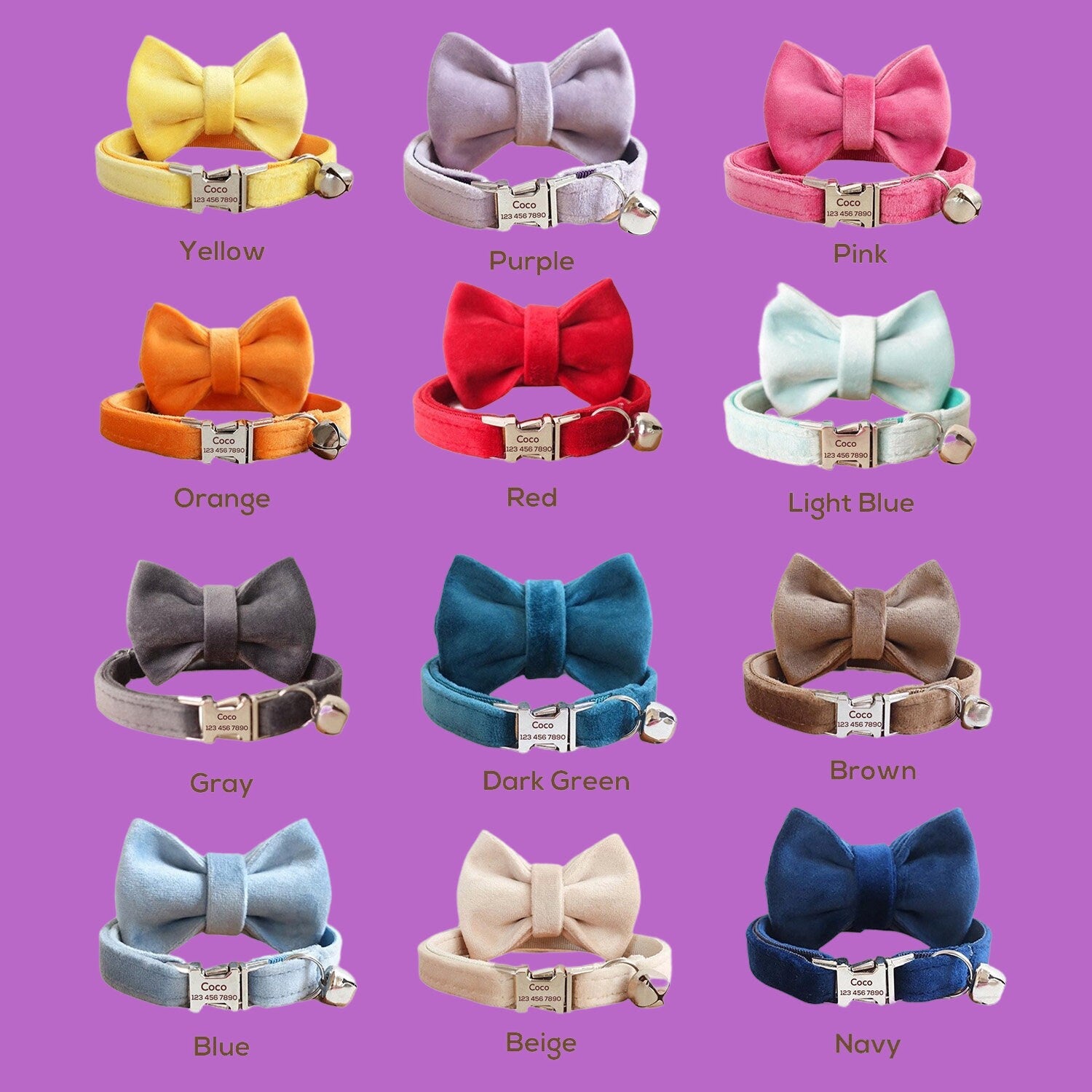 Personalized Cat Collar with Bell, Engraved Cat Collars with Bow Tie, Cat ID Collars, Engraved Kitten Collar, Custom Cat Collars, Cat Gift