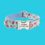 Cute Print Personalized Dog Collar, Floral Custom Pet Collar with Leash Set, Custom Engraved Pet Name Metal Buckle