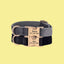 Velvet Personalized Dog Collar Leash Set, Grey+Black Collar, Engraved Pet Name Metal Buckle, Wedding Dog Gift, Custom Puppy Collar